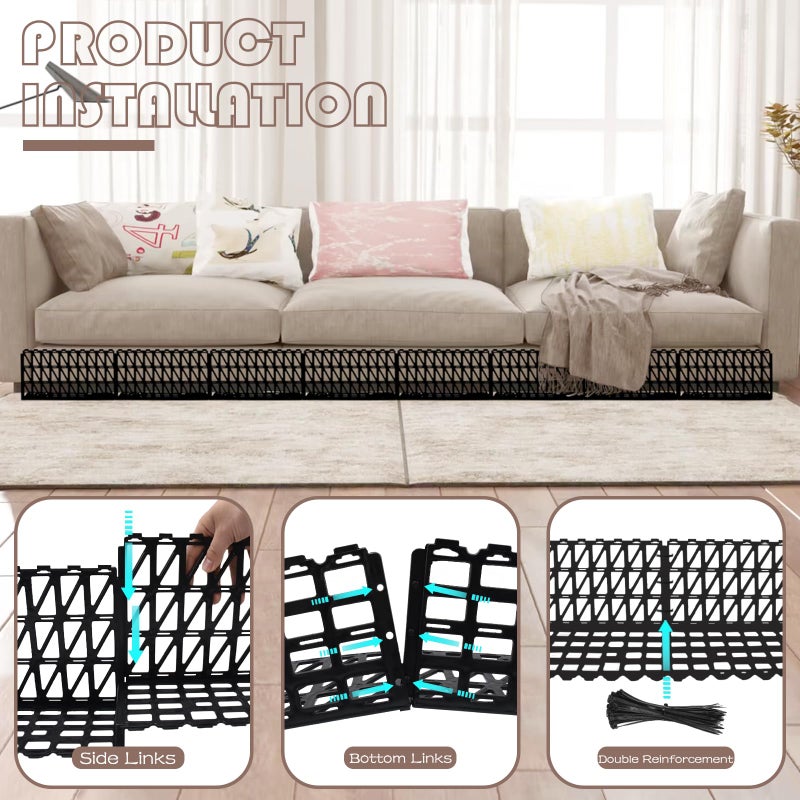Aifong 12 Pcs Under Couch Blocker for Bed Adjustable Furniture Plastic Under Bed Blocker with 30 Ties Black Couch Barriers for Dogs Pets Cats (Style 2) - Image 3
